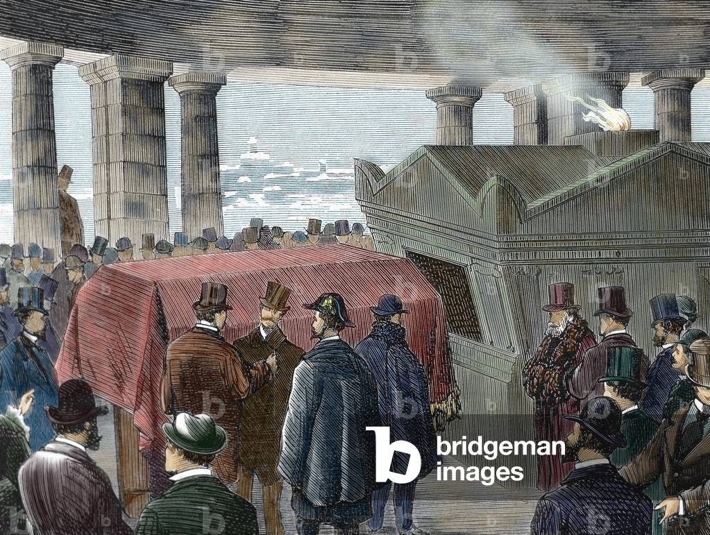 Cremation of Albert Keller (engraving) (later colouration)