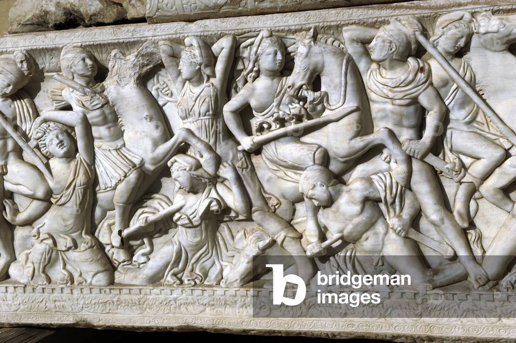 Battle between the Amazons and the Greeks, relief from the Amazon sarcophagus (marble)