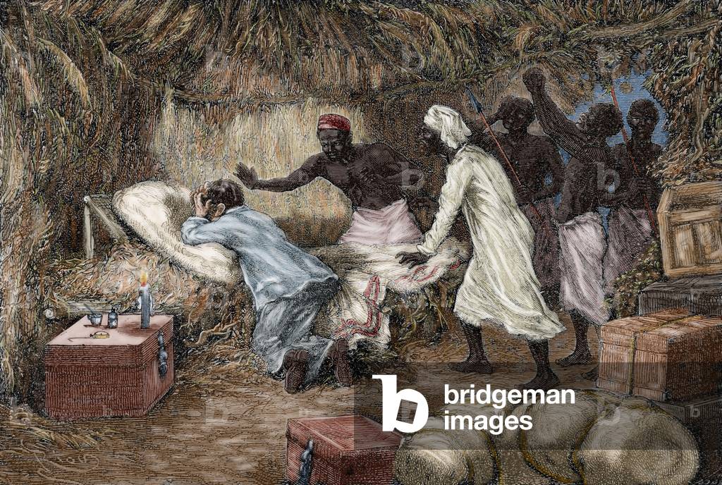 Death of David Livingstone (1813-1873) (colour engraving)