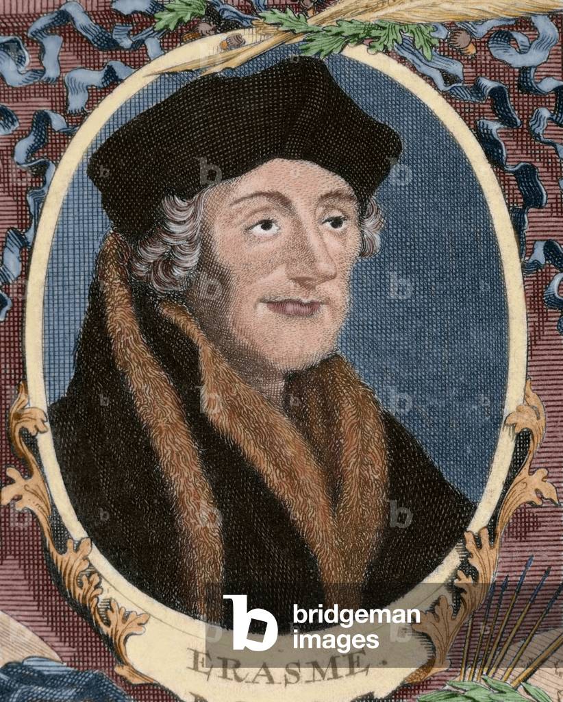 Erasmus of Rotterdam (1466-1536) (colour engraving)