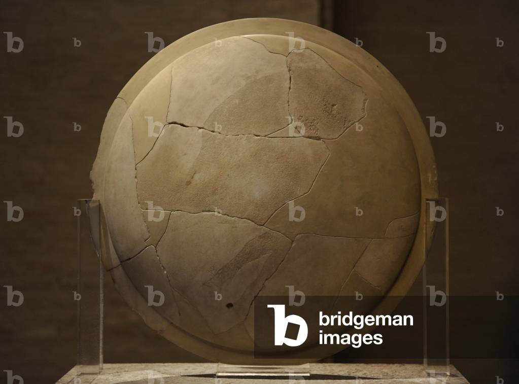 Shield of a trojan warrior. Temple of Aphaia. Aegina. Greece.