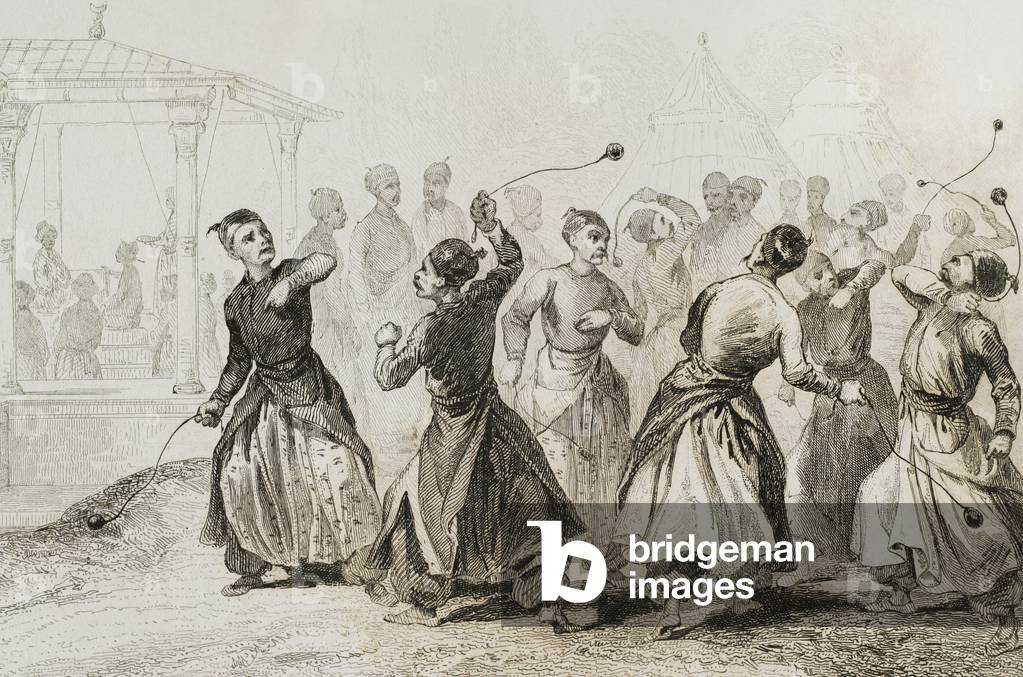 Turkey. Men exercising in Tomak, 1840 (Engraving)