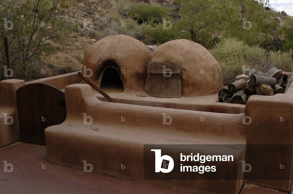 Reproduction of an old adobe ovens for making bread. Petroglyph National Monument. United States.