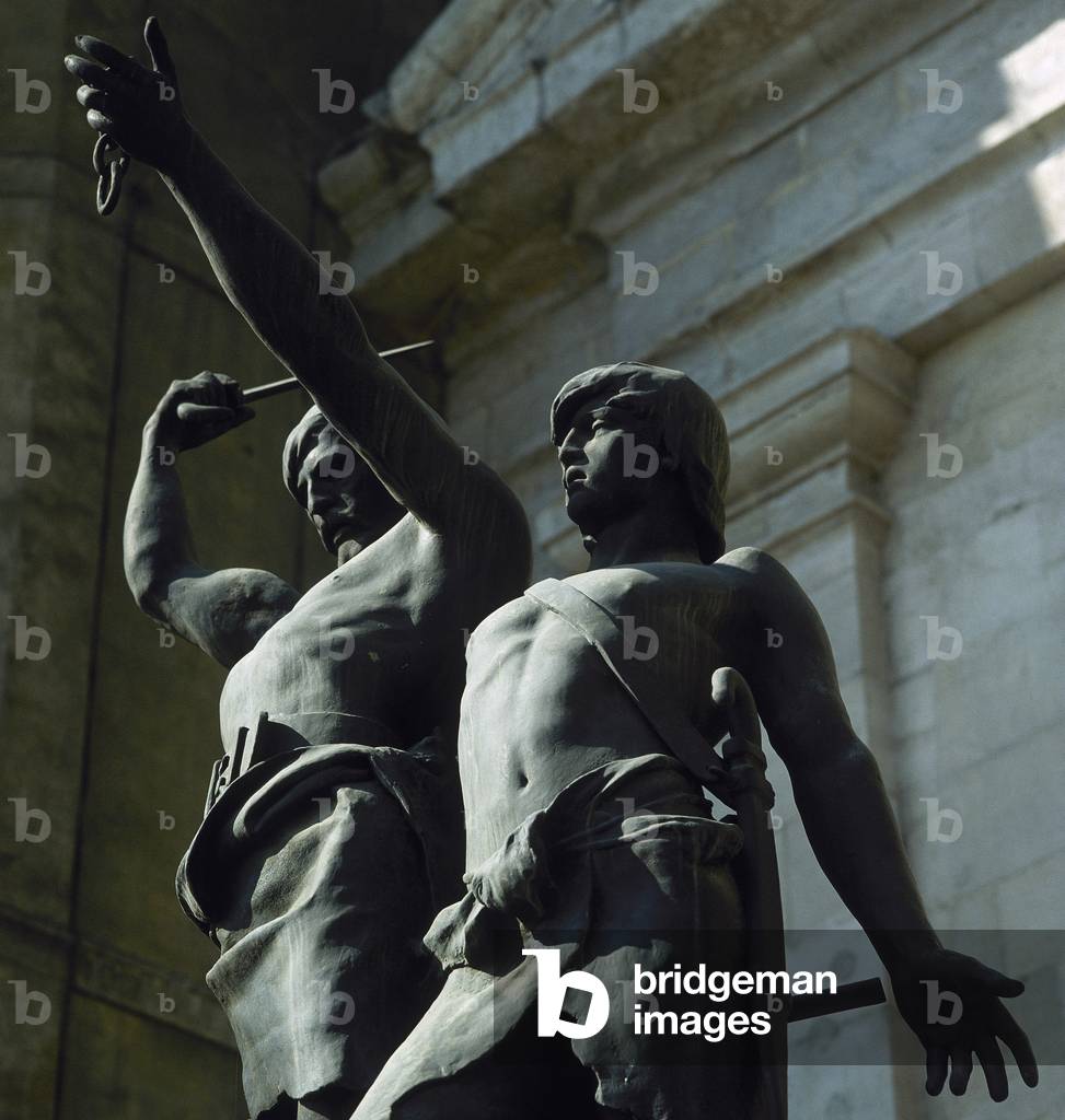 Statue of Indi?bil and Mandonio, Bronze, LLeida, Catalonia, Spain,