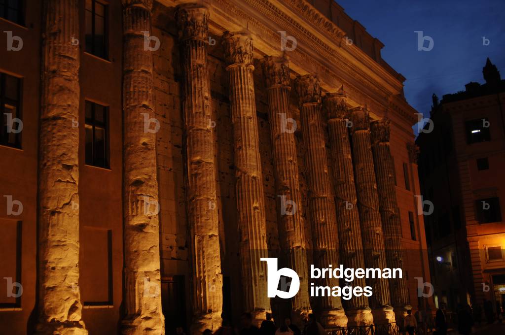 Italy. Rome. Temple of Hadrian or Hadrianeum. Year 145. Night view.