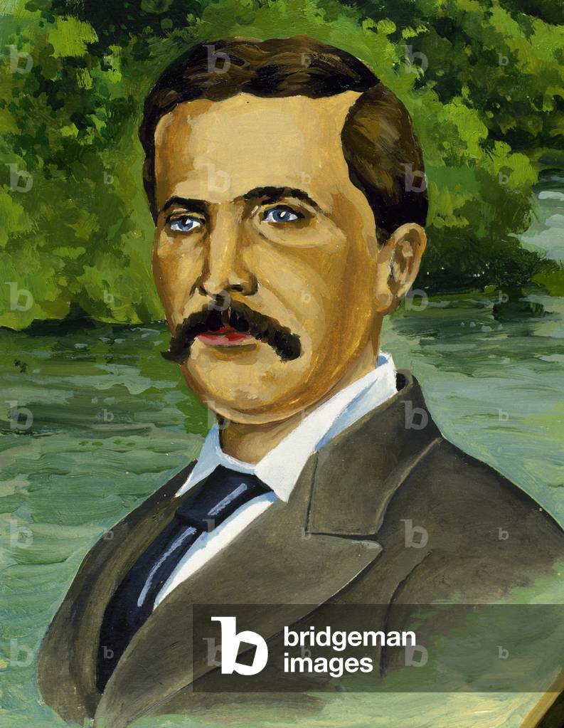 Portrait of Henry Morton Stanley (1841-1904), British journalist and explorer (watercolour)