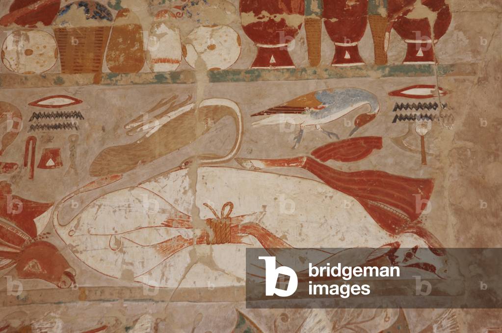 Relief depicting food placed in the table of offerings to the god Amun. Temple of Hatshepsut. Deir el-Bahari. Egypt. 