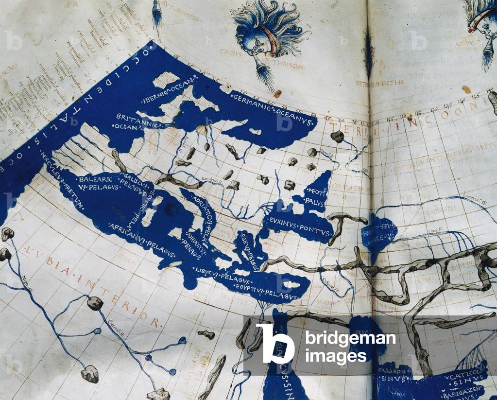 Manuscript copy of the Ptolemy (100-170 AD) world map, reconstituted from Ptolemy's Geography (c.150). 15th-century
