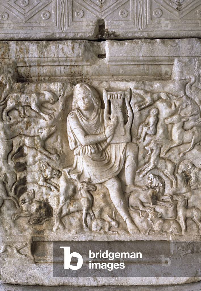 Orpheus playing his lyre. Relief from Thessaloniki. Greece.