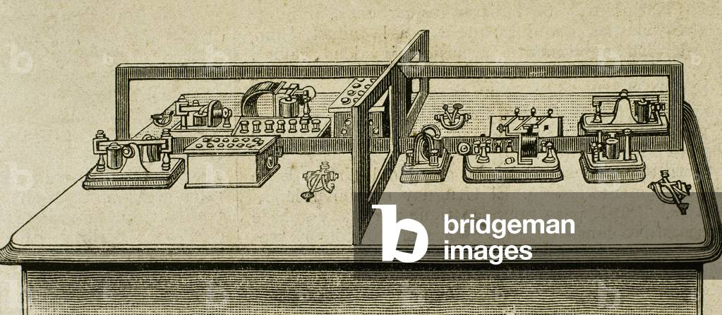 Quadruplex telegraph invented by Thomas Alva Edison (1847-1931) in 1874.