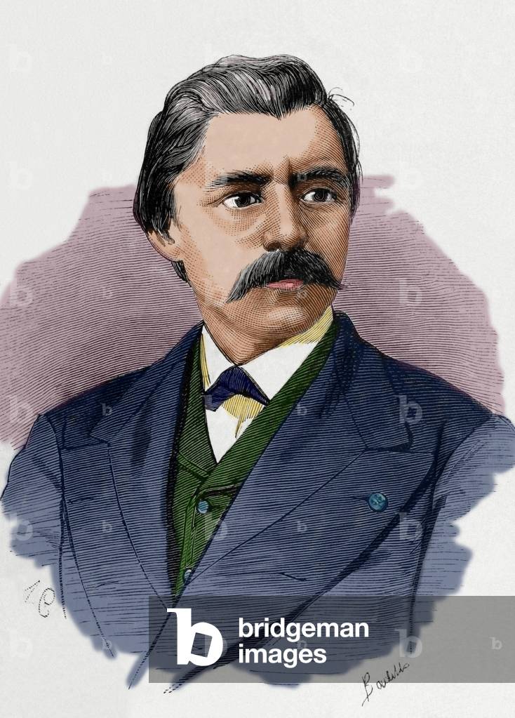 David Edward Hughes (1831 A?i? 1900). Was a Welsh-American scientist and musician. Engraving. Colored.