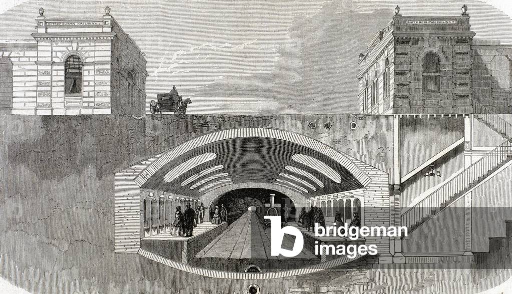 Section of a London Underground station. England. Engraving from 'L'Univers Illustr_.' Late nineteenth century.