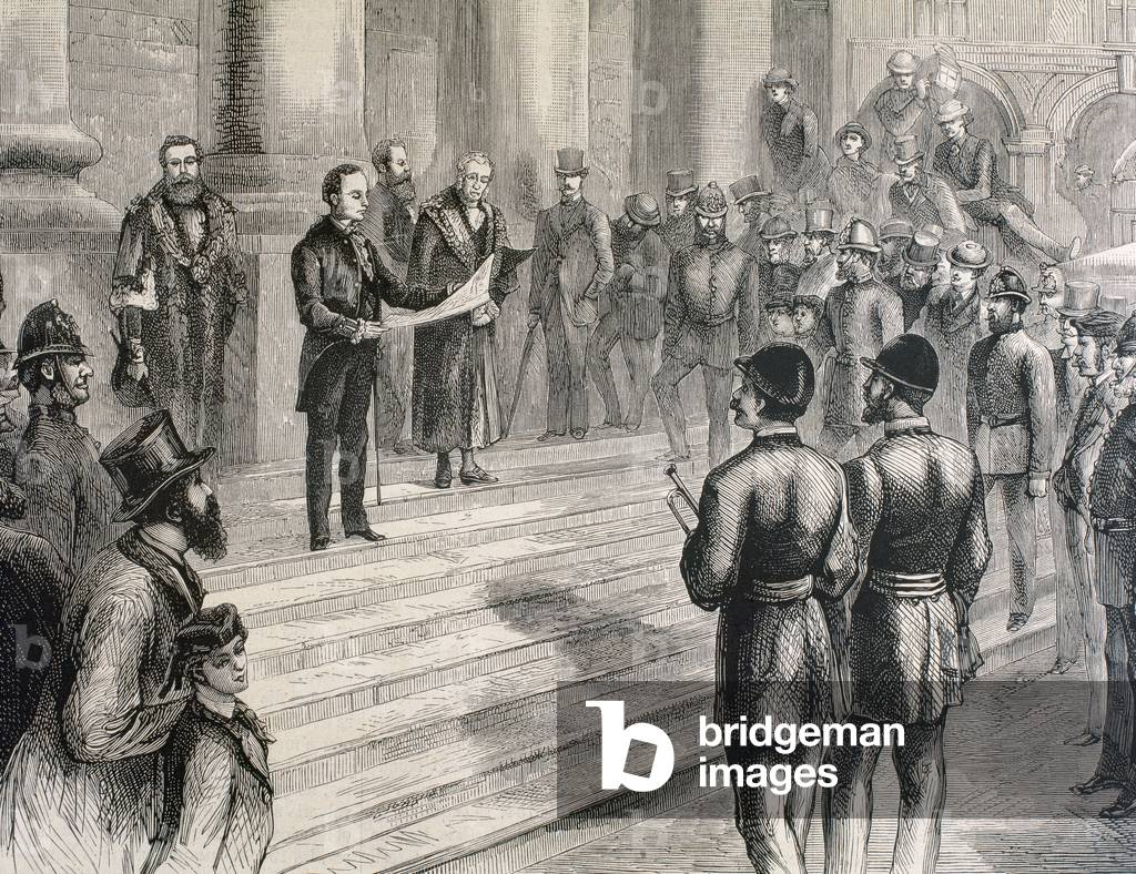 Official proclamation of Queen Victoria (1819-1901) as Empress of India in the steps of the Stock Exchange. London.