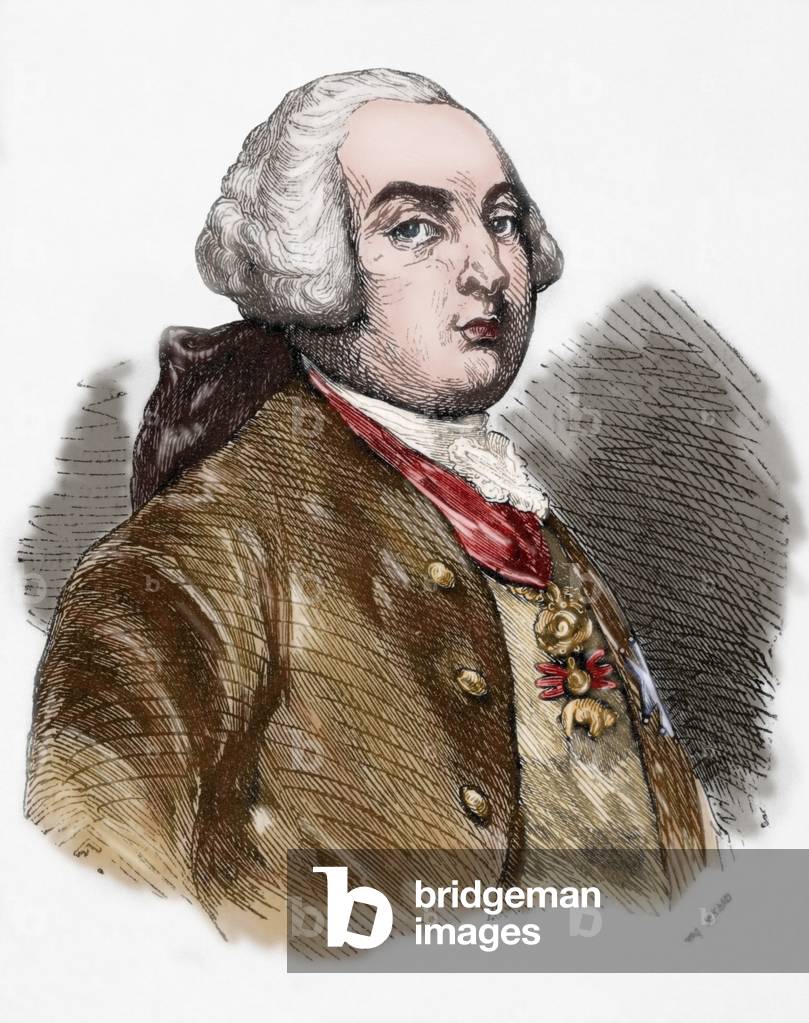 Louis XVI (1754-1793). Engraving. coloured.