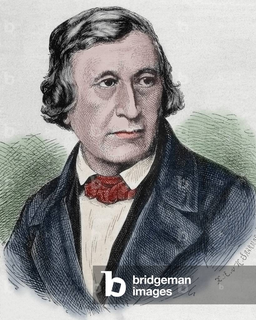 Wilhelm Grimm (1786-1859). German author. Portrait (colour engraving)