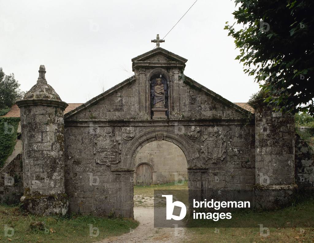 Spain. Galicia. Melon. Cistercian monastery of St. Mary, founded in 1142. Entrance.