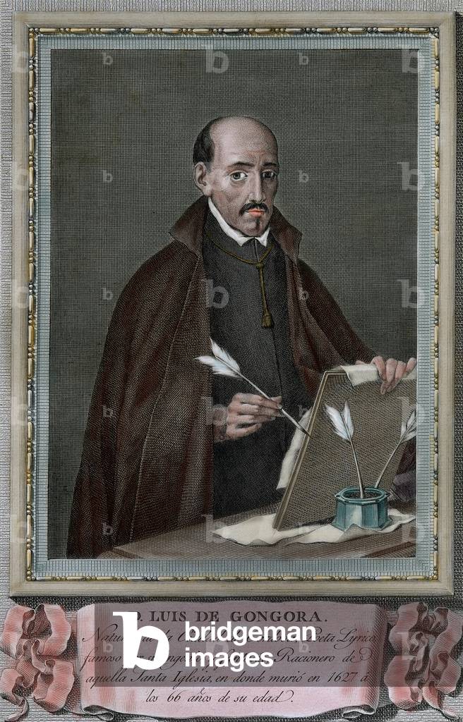 Luis de Gongora (1561-1627). Spanish Baroque lyric poet (colour engraving)