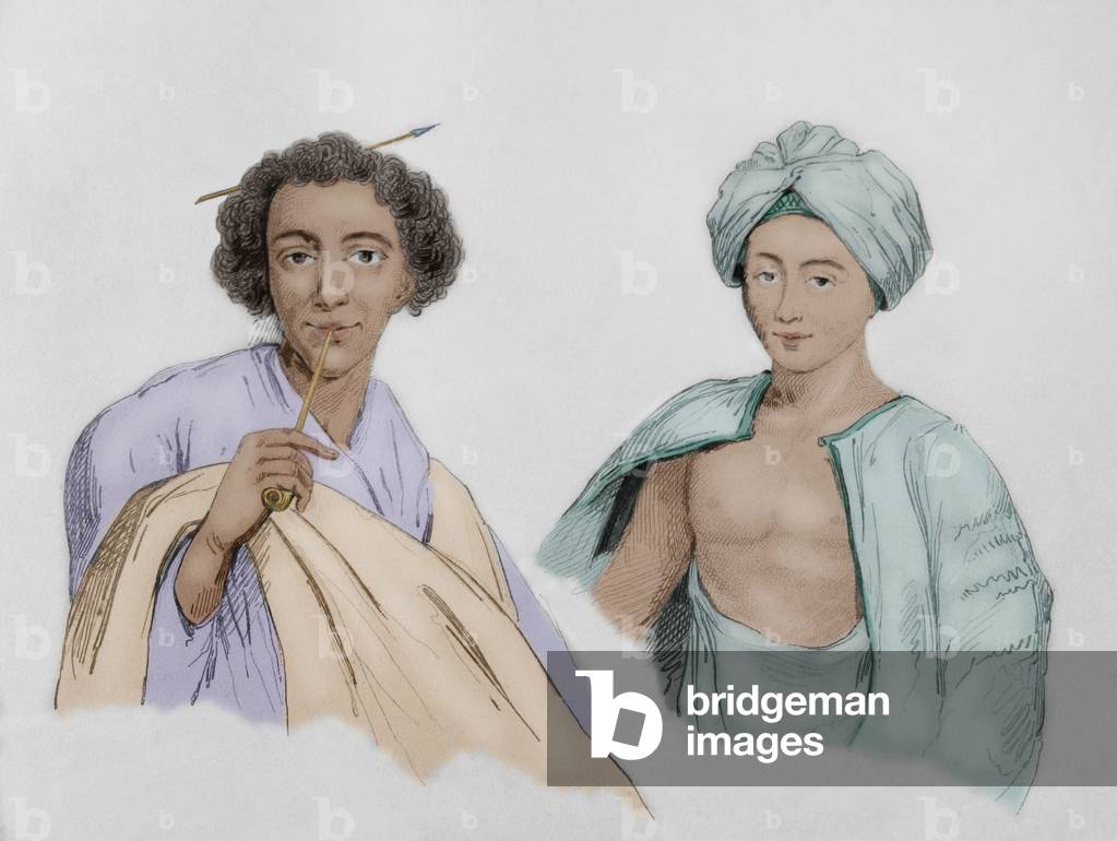 History of Arabia. Mousa. Costumes. Engraving. Later colouration.