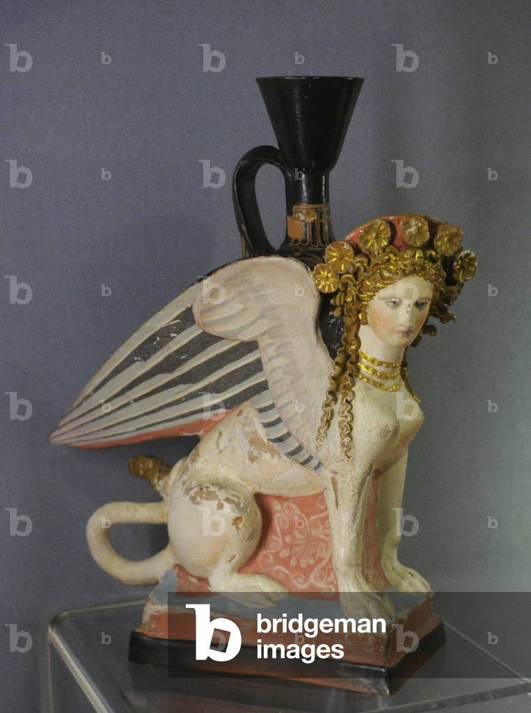 Greek art. Figured vessel. Sphinx. Clay. Athens.
