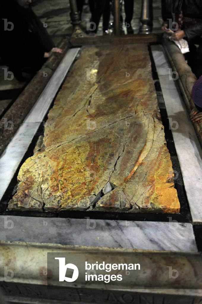 Israel. Jerusalem. Church of the Holy Sepulchre. Stone of Amointing or Stone of Unction.