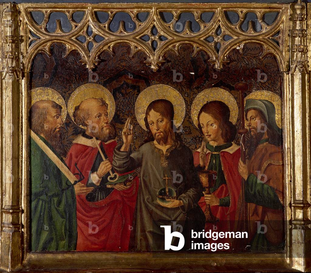 Spain. Cuenca Cathedral. Altarpiece. Virgin of the Milk. 15th-16th. Master of Cuenca. Detail. Christ with the Apostles.