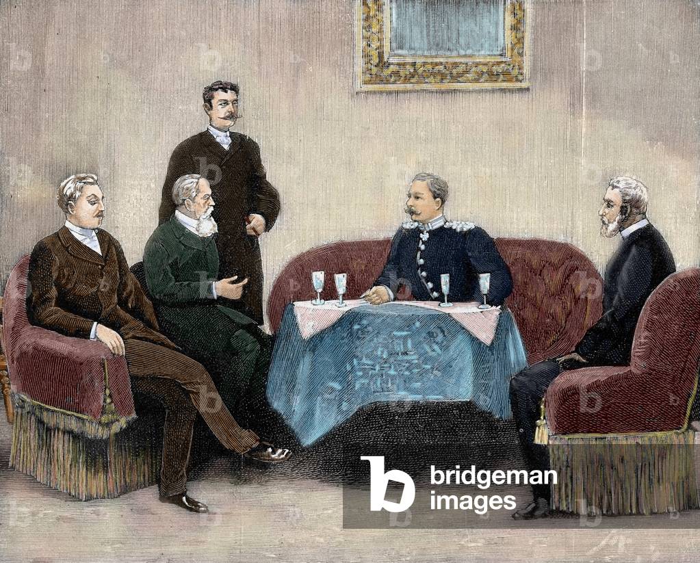 Guglielmo II espone le sue idee sulla questione del lavoro al palazzo del principe Bismarck, Berlino, 1890 (in