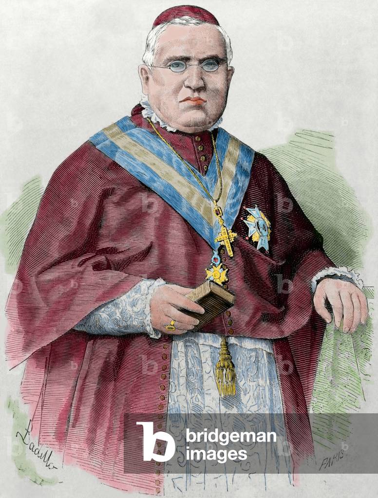 Luis de la Lastra y Cuesta (1803-1876). Priest, bishop and cardinal Spanish. Engraving. Colored.
