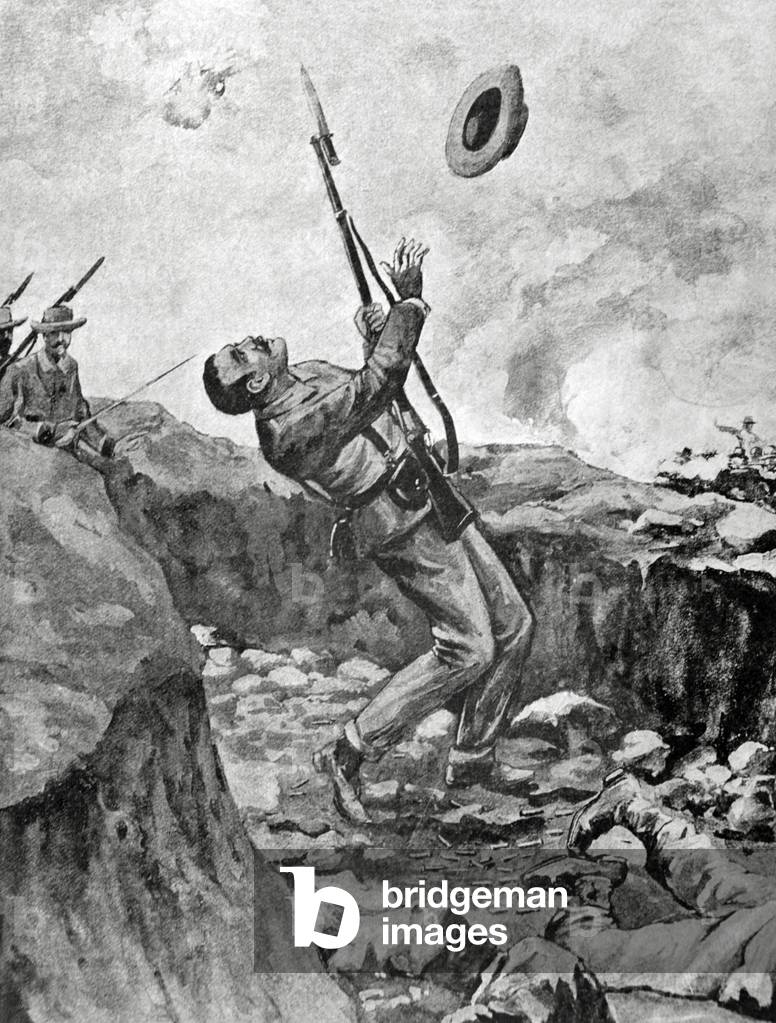 Spanish-American War, 1898, Spanish artillery, Battle of Santiago de Cuba (engraving)