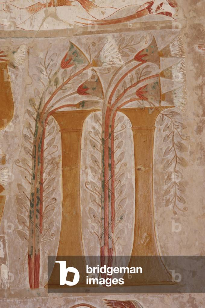 Polychrome limestone reliefs depicting offerings to the gods. Temple of Hatshepsut. Egypt.