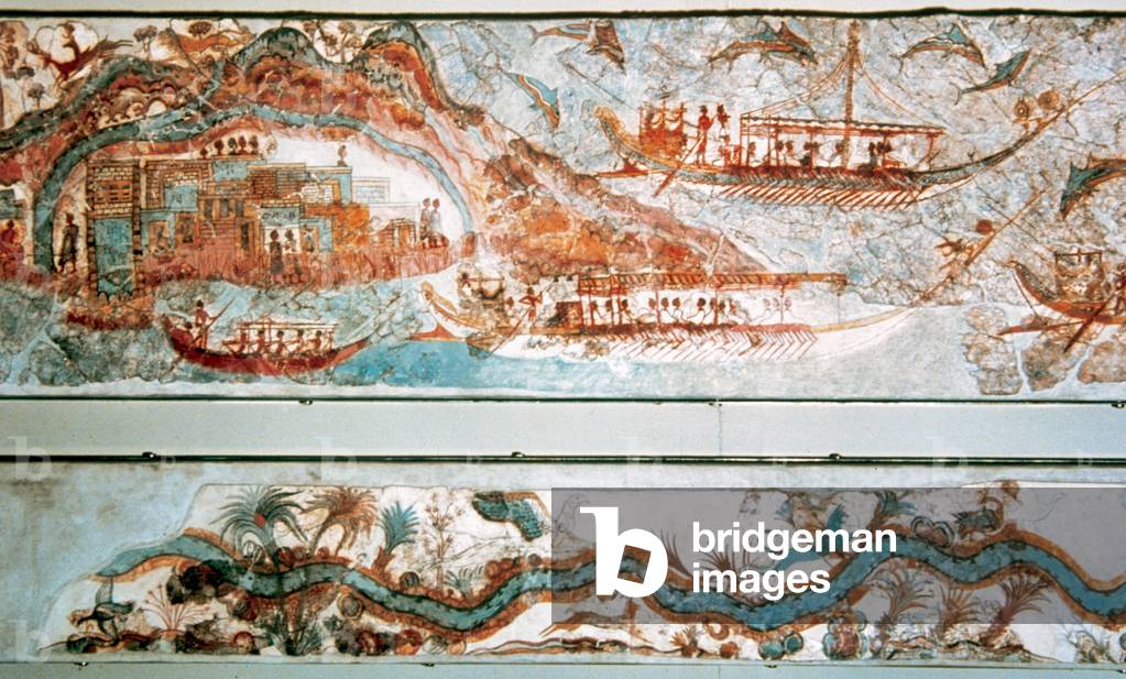 Minoan art. Cyclades Islands. Naval expedition. Fresco.