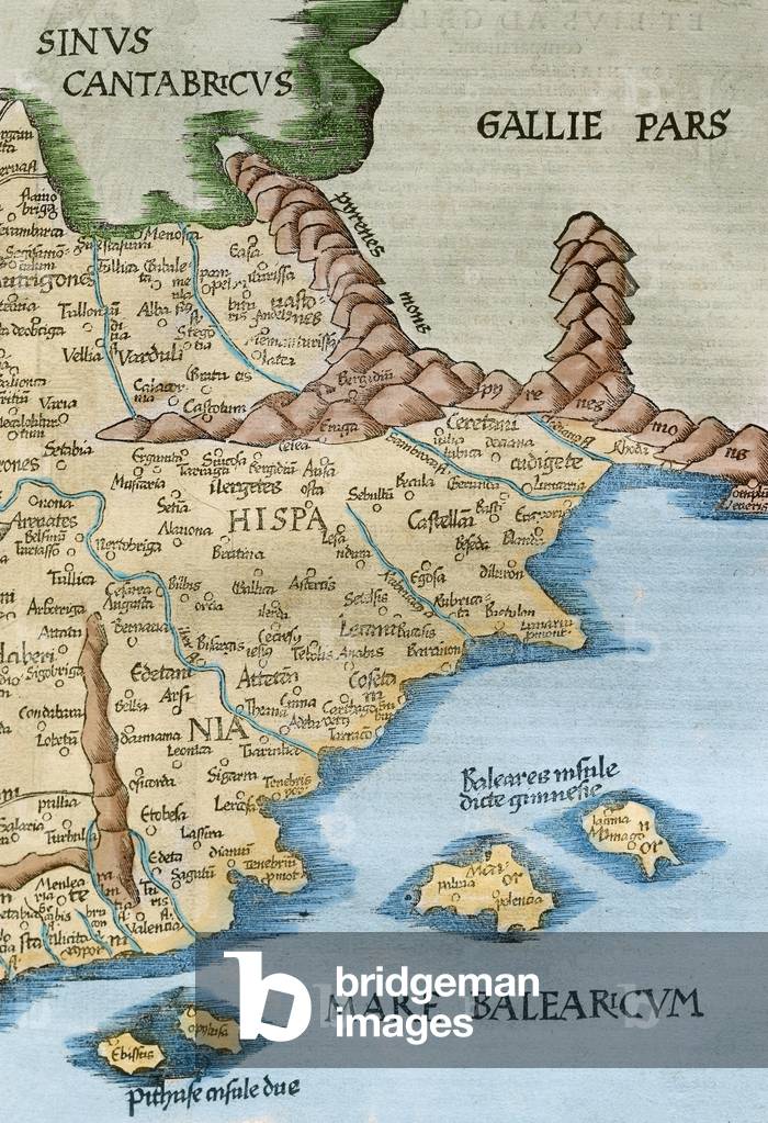 Claudius Ptolemy (100-170 AD), Catalonia with the distribution of the original tribes, Engraving in 