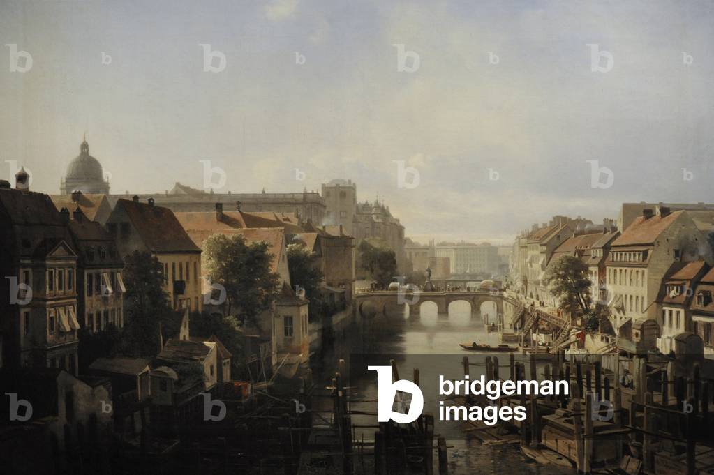 Albert Schwendy (1820-1902).  Berlin. View of the Lange Brucke from the Spree, 1850.