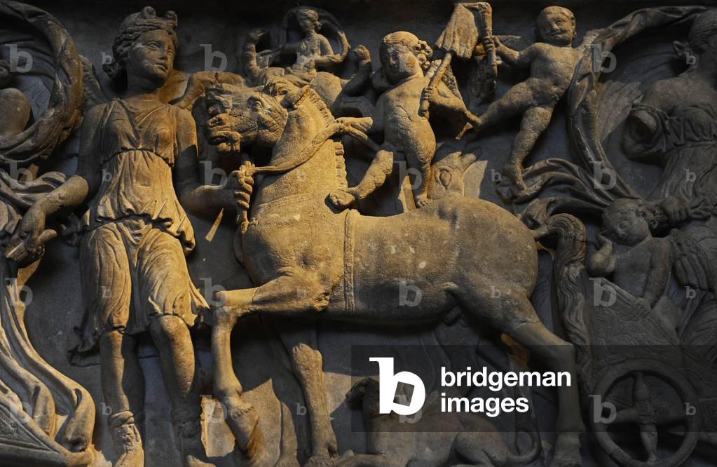 Roman sarcophagus. About 180 AD. The moon goddes Selene and her lover Endymion.