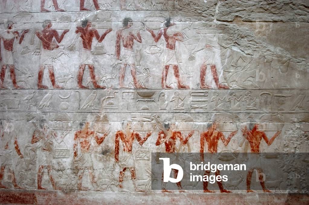 Egypt. Saqqara. Mastaba of Kagemni. Polychrome relief. Offering bearers.