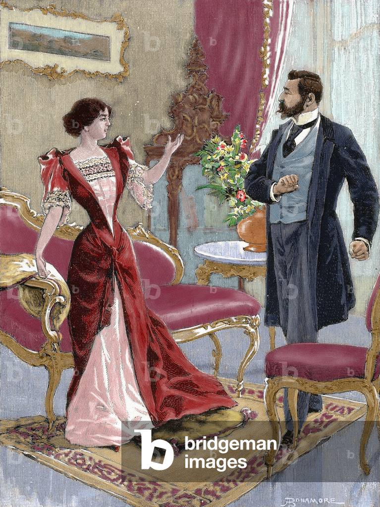 Bourgeoisie. Gentleman with a lady in the living room.