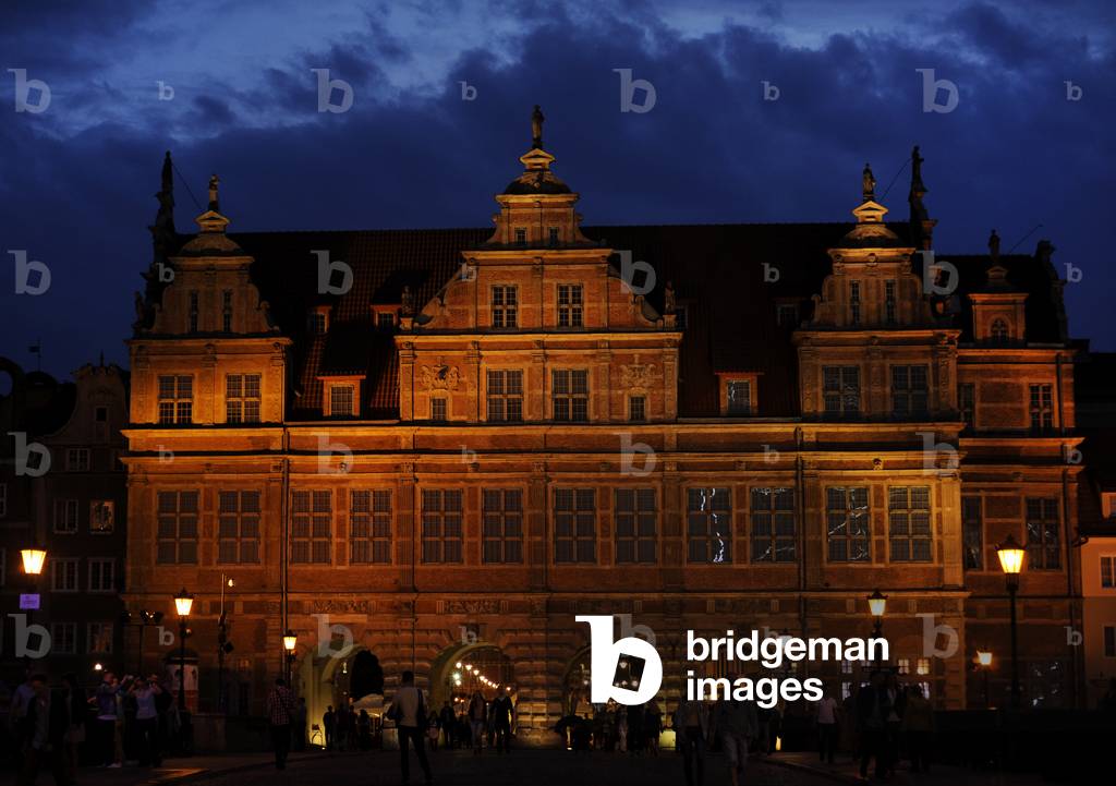 Poland, Gdansk, The Green Gate, 1568-71 by Reiner van Amsterdam, Night view (photo)