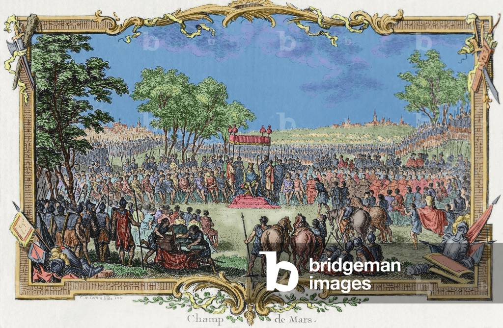France, Paris, Champ de Mars during a ceremony, 1849 (colour engraving)
