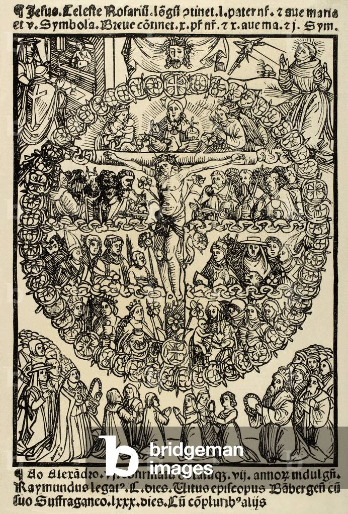 Facsimile of the engraving of Rosarium Celestis Curie et Patrie Triumphantis. By Jakob Locher (1471-1528). Germany