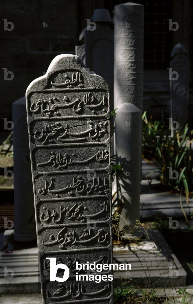 Turkey. Istanbul. Ottomans stone stelae. Inscriptions. Cemetery of Suleymaniye Mosque.