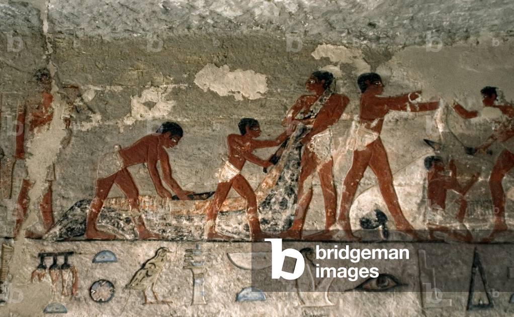 Egyptian Art. Crocodile's hunt. Relief. Mastaba. Necropolis of Saqqara. Egypt.