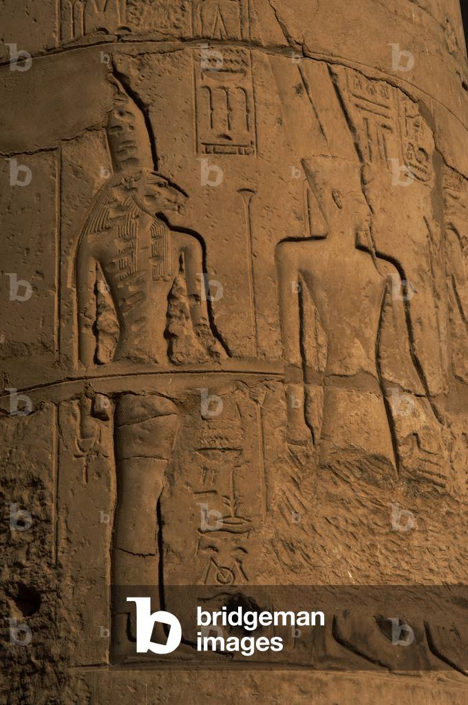 Rellief depicting goddess Sekhmet or Sekhmet, head of a lioness and the god Amon