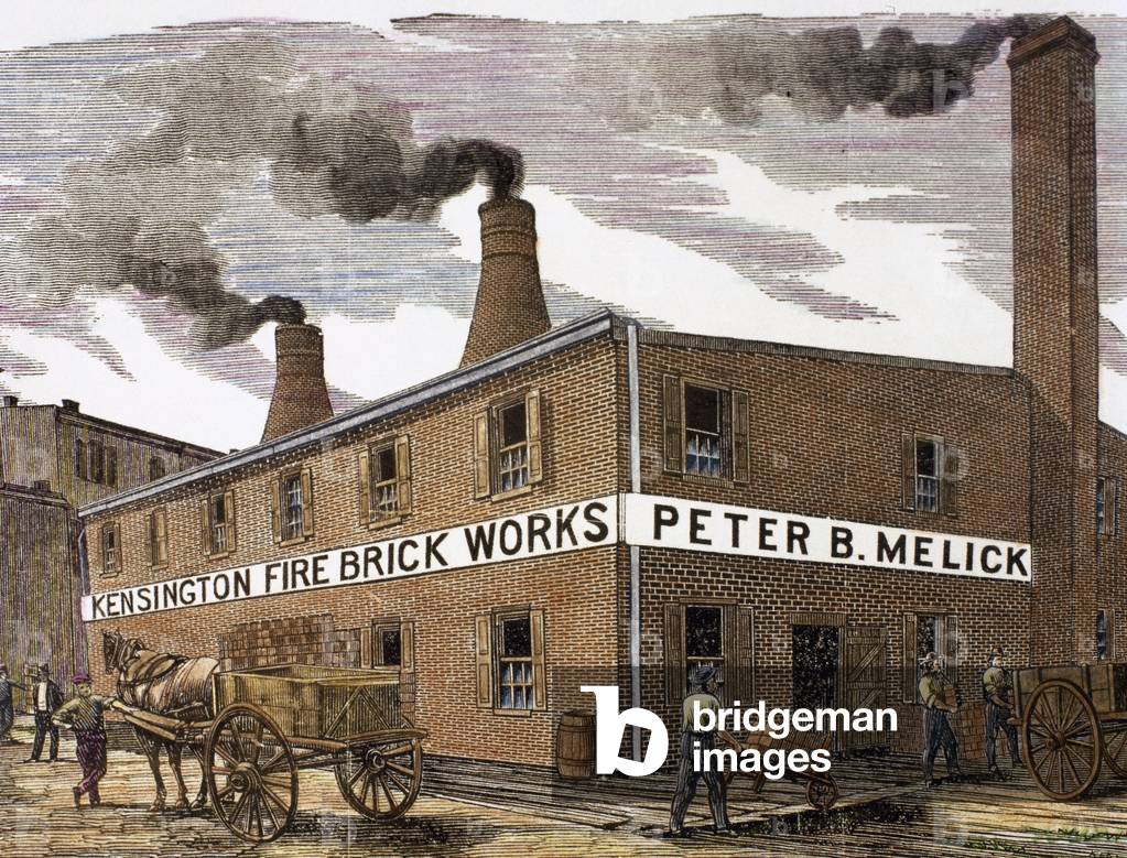 United States. Kensington Fire Brick Works. Engraving. Colored.