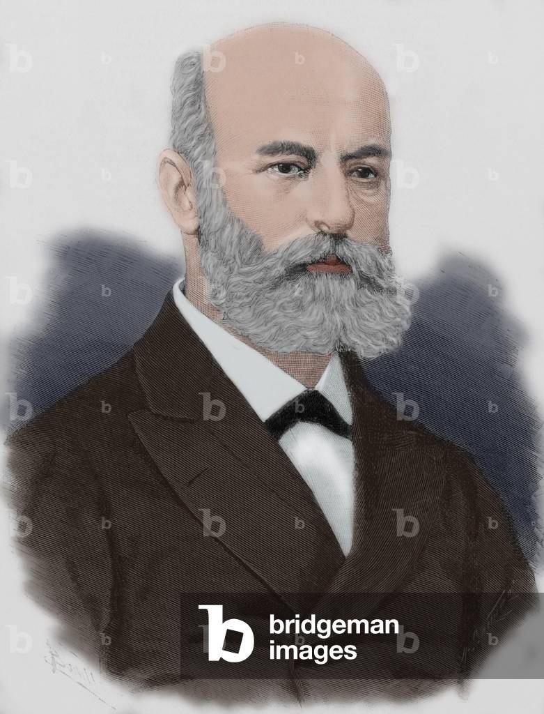 Fermi?n de Lasala Collado (1832-1917). Portrait. COLOURed engraving. Spain