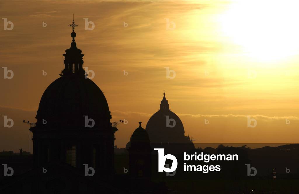 Italy. Rome. Basilica of San Carlo al Corso at sunset. Backlighting.