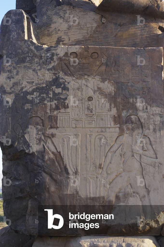 Relief depicting the union between Upper Egypt  and Lower Egypt. Base of the Colossi of Memnon. Detail. Medinet Habu. Egypt. 