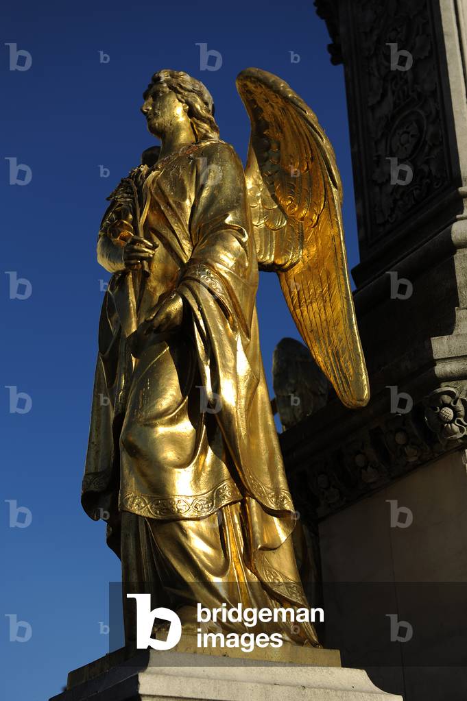 Croatia. Zagreb. Holy Mary's column with angels and fountain. Golden angel.