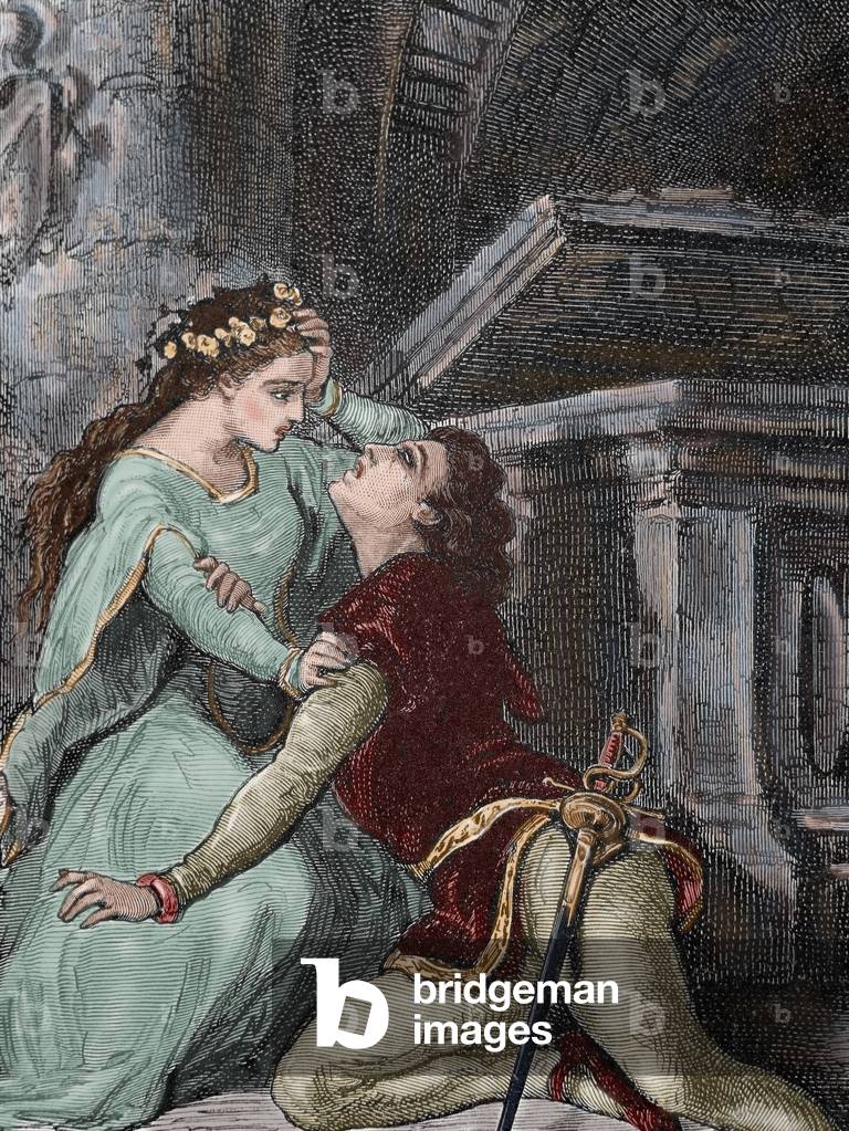 William Shakespeare (1564-1616). English writer. Romeo and Juliet. Death of Romeo. Engraving.