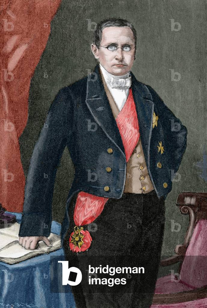 Otto Theodor von Manteuffel (1805-1882). Conservative Prussian statesman (colour engraving)