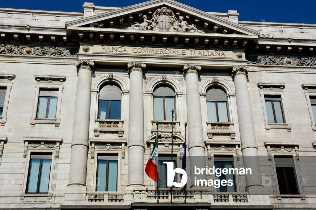 Palace of the Banca Commerciale Italiana. Designed by Luca Beltrami (1854-1933) at 1927. Exterior. Milan. Italy.