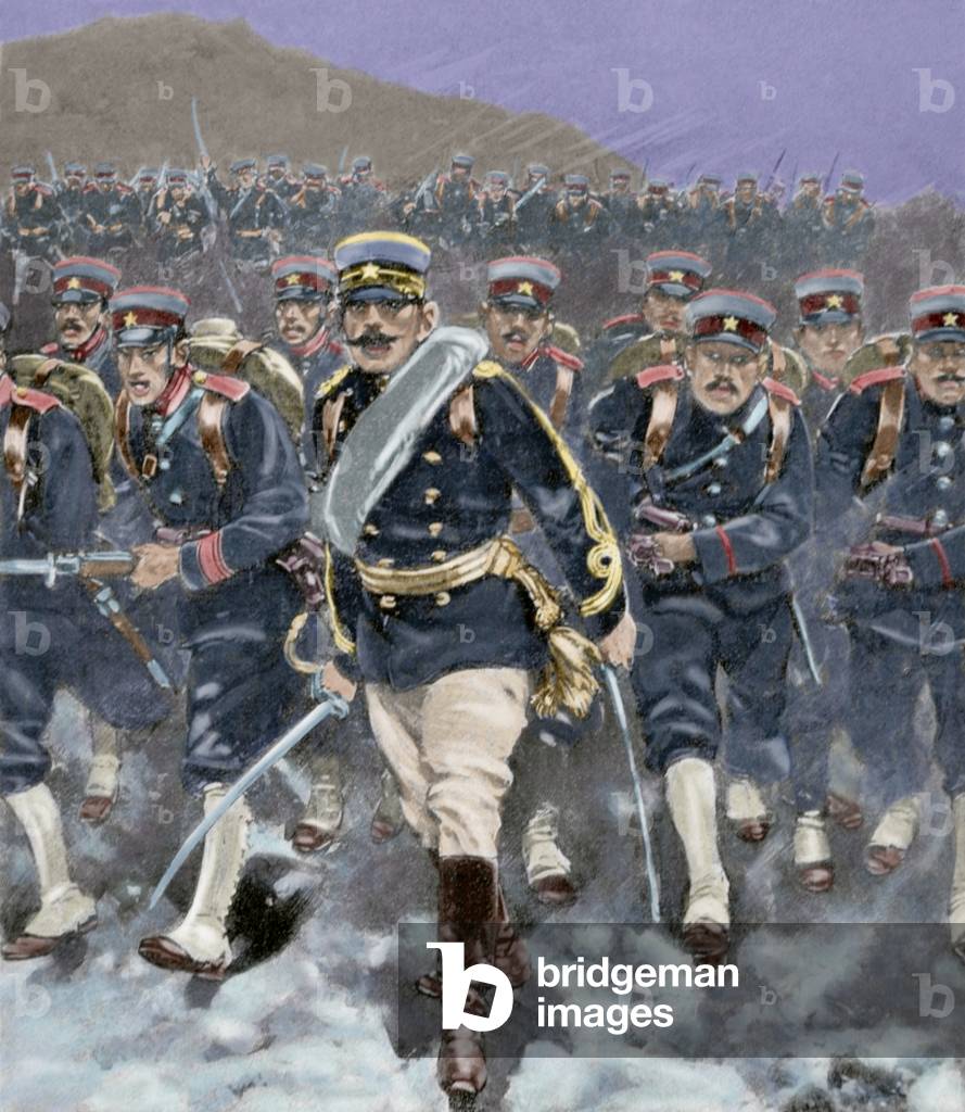 Russo-Japanese War (1904-1905), Charge of the Japanese Infantry (colour engraving)